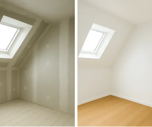 avant après réalisation peinture et sol parquet flottant